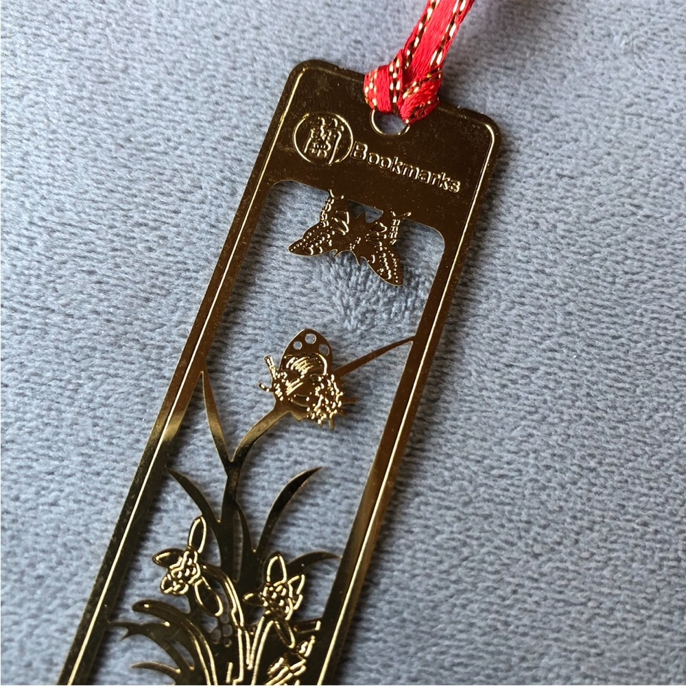 Golden Bookmark ~ Butterflies & Flowers ~ Brand New!